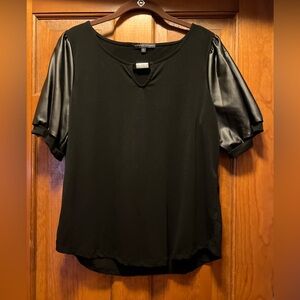 Black Leather Sleeved Top